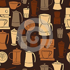 ÃÂ¡offee drinks , makers  and grinders. Vector  pattern
