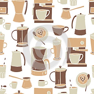 ÃÂ¡offee drinks , makers  and grinders. Vector  pattern