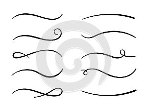 Hand drawn collection of curly swishes, swashes, swoops. Calligraphy swirl. Highlight text elements photo