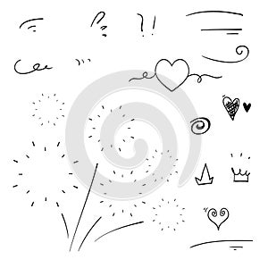 Hand drawn collection of curly swishes, swashes, swoops. Calligraphy swirl. Highlight text elements.doodle style