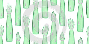 Hand drawn color asparagus seamless pattern. Organic fresh vegetable illustration isolated on white background. Retro vegetable