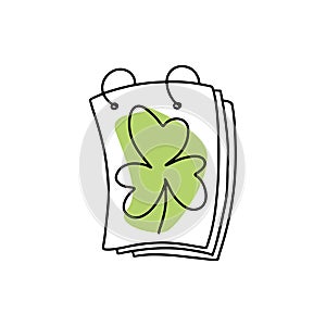 Hand drawn color calendar with clover st Patrick`s day and holiday doodle