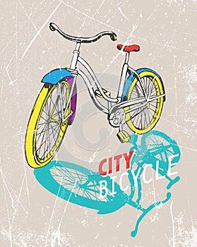 Hand drawn color city bike. vector illustration