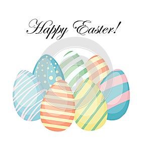 Hand drawn colored Easter eggs card isolated on white background. Decorative doodle frame made of Easter egg. Ornamented