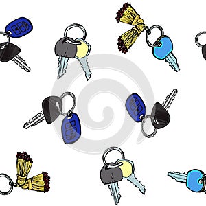 Hand drawn colored keyes on breloque pattern