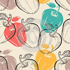 Hand drawn colorful apples pattern