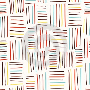 Hand Drawn Colorful Basket Weave Vector Seamless Pattern on Cream Tone Background