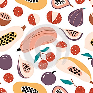 Hand drawn colorful doodle exotic tropic fruits seamless pattern