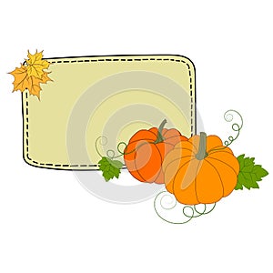 Hand drawn colorful doodle illustration pumpkins maple leaves frame mockup for typography copyspace for text thanksgiving harvest