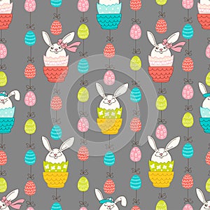 Hand drawn colorful Easter eggs in doodle style. Vector seamless pattern