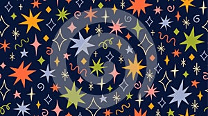 Hand drawn colorful star shapes seamless pattern