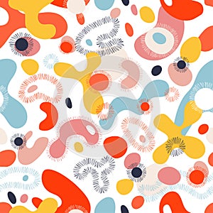 Hand drawn colorful various organic shapes. Abstract contemporary modern trendy vector illustration. Stamp texture