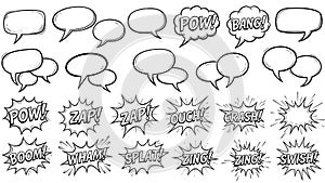 Hand Drawn Comic Speech Bubbles and Sound Effects Set