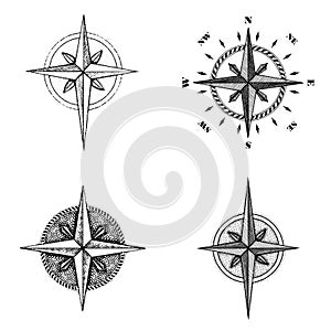 Hand drawn compass wind rose symbol