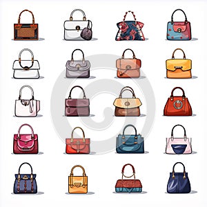 hand drawn computer icons of fashion bags