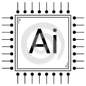 Hand drawn computer processor. Artificial intelligence. Microchip for computing