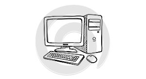 Hand drawn computer set up isolated on a white background vector design
