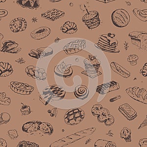 Hand drawn confectionery and bakery pattern