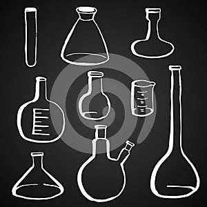 Hand drawn contour style flask set. Vector clip art