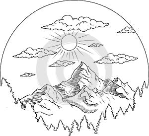 Hand drawn contours of the mountains