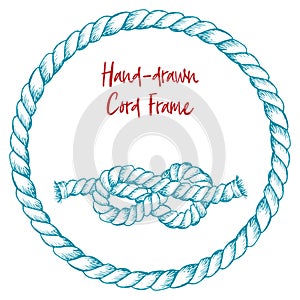 Hand-drawn cord frame in vintage engraving art style isolated on white background. For decoration design, border, web banner