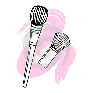 Hand drawn cosmetic brushes on a gentle brush stroke in grunge style. Sketch, cosmetic illustration vector