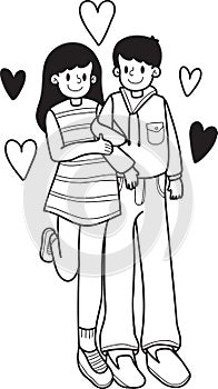 Hand Drawn couple men and women holding hands illustration