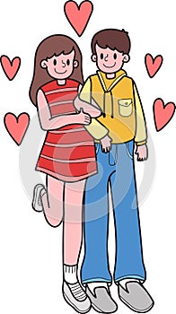 Hand Drawn couple men and women holding hands illustration