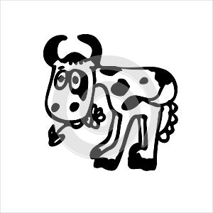 hand-drawn cow. Children s drawing. The image is isolated on a white background. Vector graphics