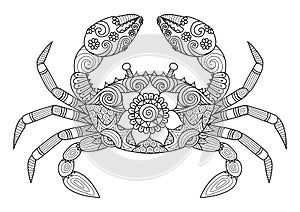 Hand drawn crab zentangle style for coloring book for adult