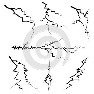 Hand drawn cracked glass, wall, ground. lightning storm effect