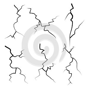 Hand drawn cracked glass, wall, ground. lightning storm effect