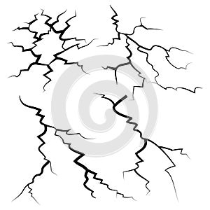 Hand drawn cracked glass, wall, ground. lightning storm effect