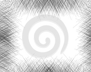 Hand drawn cross-hatching with a pencil. Frame. Oblique grey fine lines, scribble, Doodle, daub. Vector overlay. Isolated.