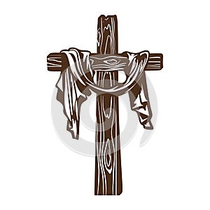 Hand-drawn cross of Jesus with drapery