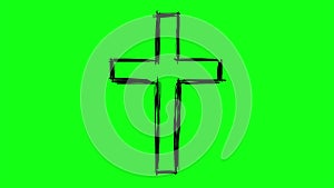 Hand drawn cross symbol on green screen