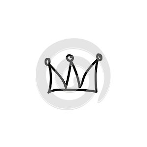 Hand drawn crown icon isolated on white background for queen logo, princess diadem symbol, doodle illustration, pop art element,