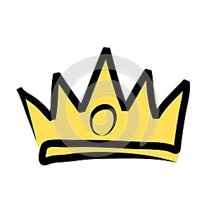 Hand drawn crown logo and icon on white, stock vector illustration