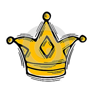 Hand drawn crown. Royal tiara. Doodle icon. Sketch style