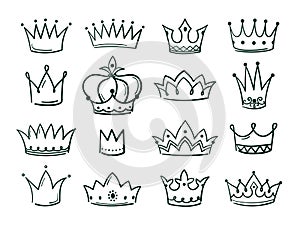 Hand drawn crown. Sketch crowns queen coronet simple elegant black crowning vintage coronal icons majestic tiara