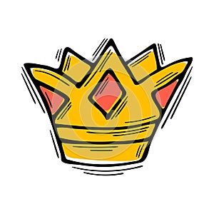 Hand drawn crown. Sketch style. Royal tiara. Doodle icon