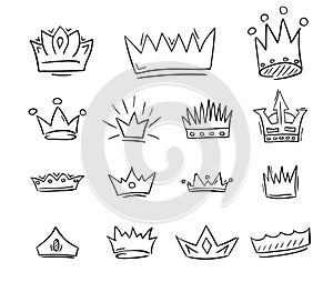 Hand drawn crowns draft set. Vector illustration.