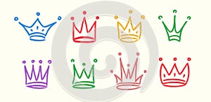 Hand drawn crowns icon set isolated on white background