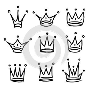 Hand drawn crowns logo set
