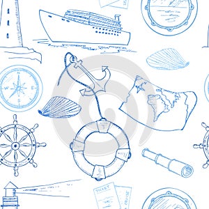 Hand drawn cruise seamless pattern.