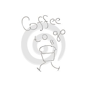 Hand drawn cup of coffee, take away coffee, cup with legs