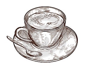 Hand Drawn Cup mug of hot drink coffee, tea etc