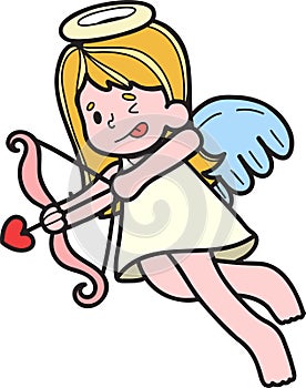 Hand Drawn Cupid is shooting an arrow illustration