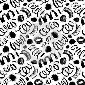 Hand drawn curved lines doodle seamless pattern.