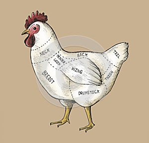 Hand drawn cut of chicken